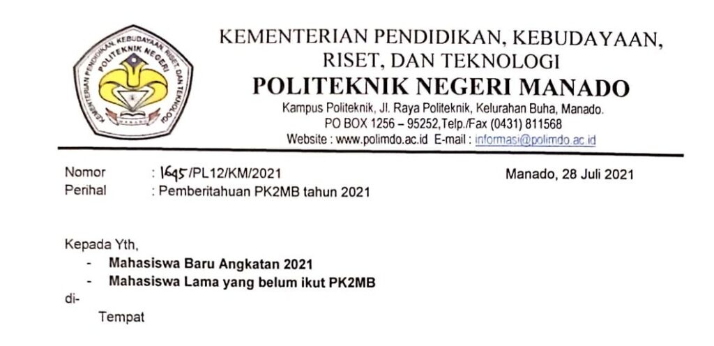 Informasi PK2MB Politeknik Negeri Manado Tahun 2021
